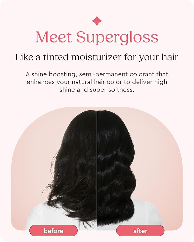 Glaze Supergloss Color Conditioning Gloss With Dispensing Pump – Hydrating Semi-Permanent Color Hair Gloss & Shine Boost – For Dark Brown Hair to Black Hair – 6.4 Fl Oz - Luminous Licorice