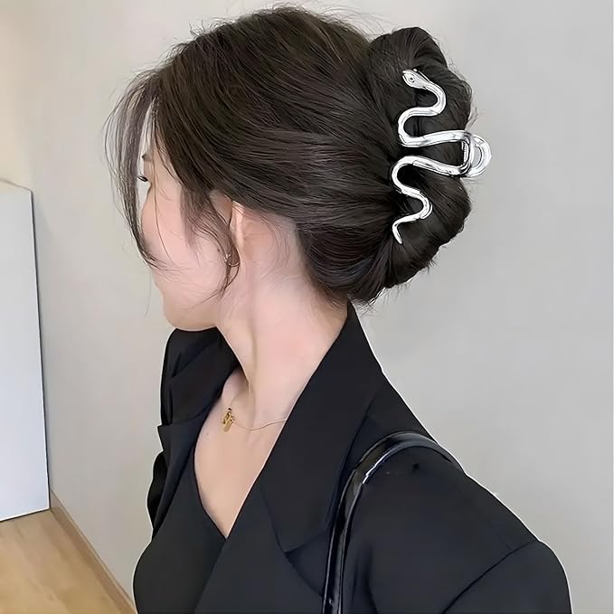Silver Snake Elegant Metal Hair Clip, 1Pcs 4.33 Inch Claw Hair Clip for Thick Thin Hair, Strong Hold Grip Hair Jaw Clip for Women, Hair Accessories for Daily Wear and Formal Occasions