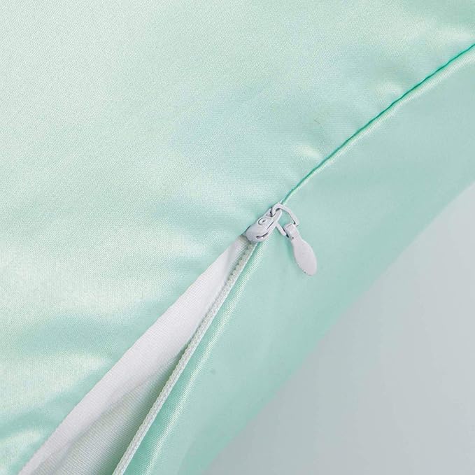 NTBAY Zippered Satin Pillow Cases for Hair and Skin, Luxury Queen Hidden Zipper Pillowcases Set of 2, 20x30 Inches, Cyan