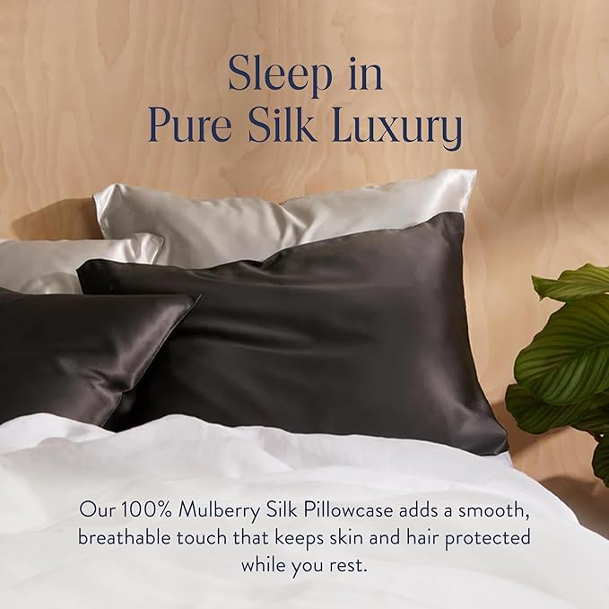 Brooklinen Mulberry Silk Pillowcase – 100% Pure Silk Pillow Case, Soft & Durable, Anti-Friction Comfort, Hight Quality Smooth Texture – Machine Washable & Breathable – King Size (Carbon)