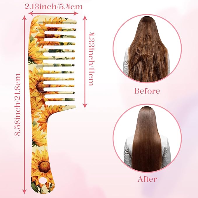 Wide Tooth Comb,Effortless Tangle Removal for Curly, Wet, Long Hair Wet,Cute Aesthetic Design for Women Men and Girls (Yellow-05)