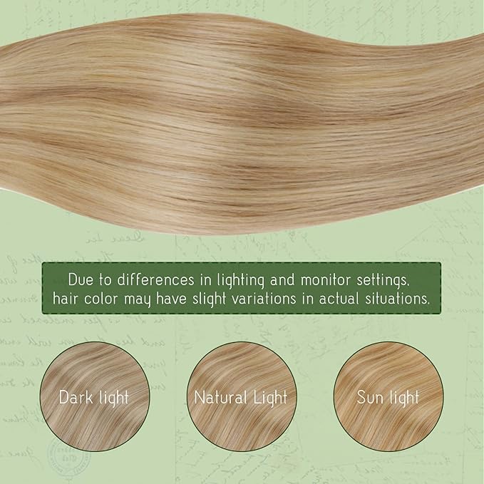 RUNATURE Human Hair Clip in Extensions Blonde, 14 Inch 120g 7pcs Thick Clip in Hair Extensions Real Human Hair, Full Head Remy Hair, Add Volume #16P24 Golden Blonde with Highlights