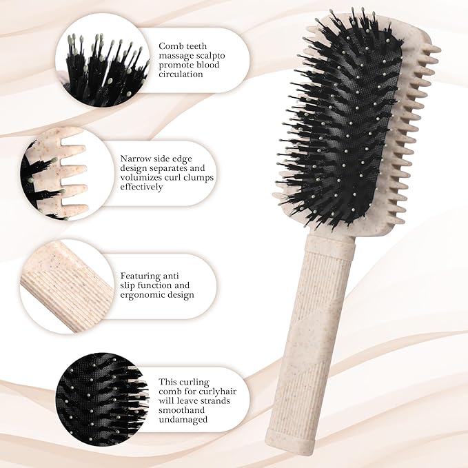 Curly Hair Brush Defining, Volume Curl Defining Brush for Effortlessly Detangling Shaping and Styling Men's Women's Curls, Waves & Coils, Curly Hair Products, Reduce Frizz, Beige 1PC