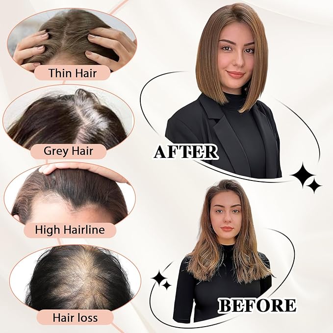 starluck Hair Toppers for Women Real Human Hair 5"*5.5"Large Coverage Mixed Brown No Bangs 100% Real Human Hairtoppers for Women with Thinning Hair Cover Gray Roots