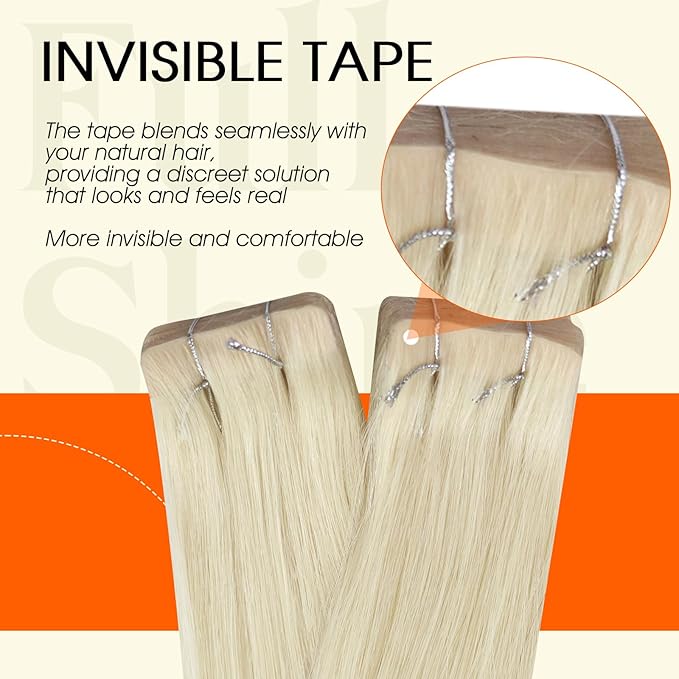 Full Shine BLonde Hair Extensions Real Human Hair Color 60 Tape in Extensions Injection Tape ins Machine Remy Seamless Long Skin Weft 20Inch 50Gram Intact Brazilian Soft for Women 20Pcs