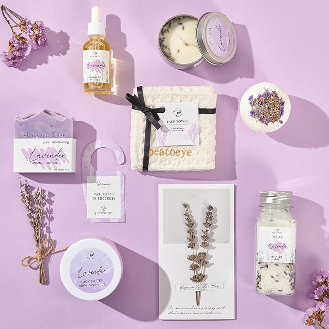 Spa Gifts for Women Christmas Mothers Day Gifts Bath Gift Baskets Relaxing Spa Self Care for Mom Her Sister Wife Auntie Home Bath Care Package Thank You Birthday (Purple -Spa for Women)