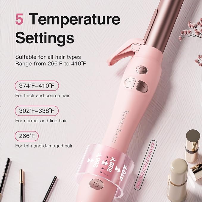 Extra-Long Barrel Rotating Curling Iron with Short Clamp, Automatic Curling Iron 1 Inch Creates Loose Curls – for Medium and Long Hair, High Heat 410°F, Instant Heat up, Double Ceramic, Dual Voltage