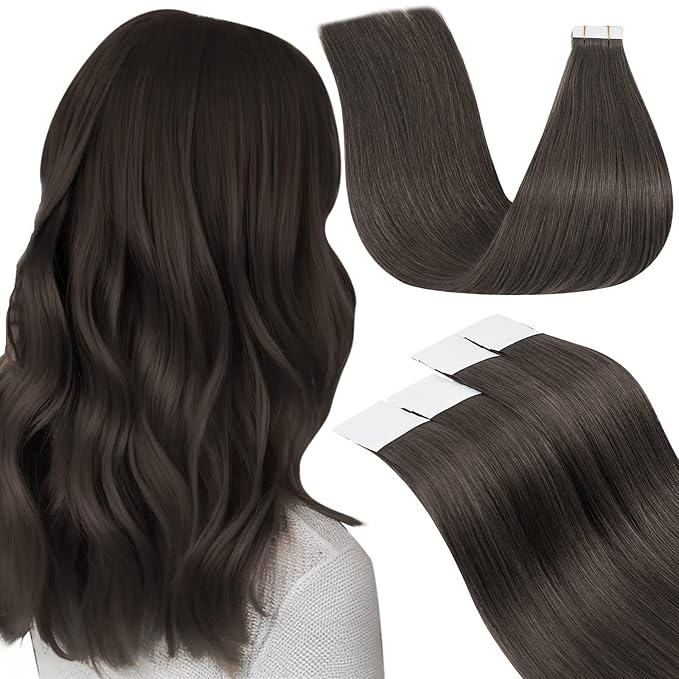 LaaVoo Tape in Hair Extensions Mocha Brown Hair Extensions Tape in Human Hair Invisible Tape on Extension Long Straight Hair 24inch 50g 20pcs