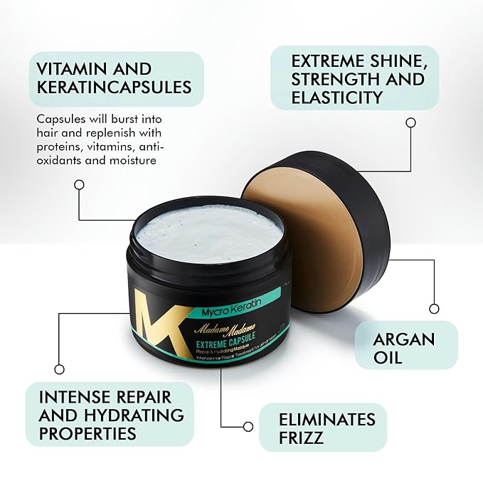Mycro Keratin Madame Madame Intensive Hydration Hair Mask for Dry Damaged Hydrating Mask for All Hair Types, Deep Conditioning Hair Mask (16.9 Fl.oz)