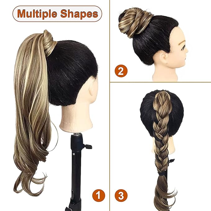 Chicmoi Brown Ponytail Extainson 32 Inch Flexible Wrap Around Ponytail Hair Extension Long Wavy Pony Tails hair Extension Synthetic Hairpieces For Women and Girls