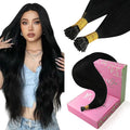 YoungSee I Tips Hair Extensions Human Hair Black Itip Hair Extensions Real Human Hair Jet Black 14 Inch 50g I Tip Hair Extension for Short Hair Easy to Wear 80s Remy Human Hair