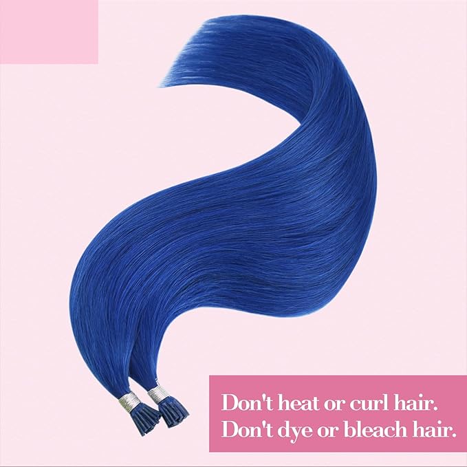 YoungSee Blue I Tips Hair Extensions 16 Inch I Tip Extensions Blue Colorful Hair Extension I Tip 40s Human Hair Extensions I Tips Experimenting with Colors for Prom 25g