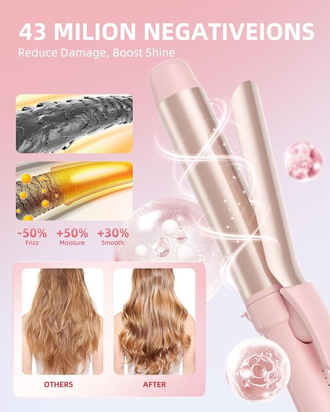 Curling Iron 1.25 Inch, Long Barrel 1 1/4 Inch Hair Curler, 43 Million Ionic Ceramic Curler with 5 Temp up to 430 Degrees, Auto Shut-Off, Dual Voltage