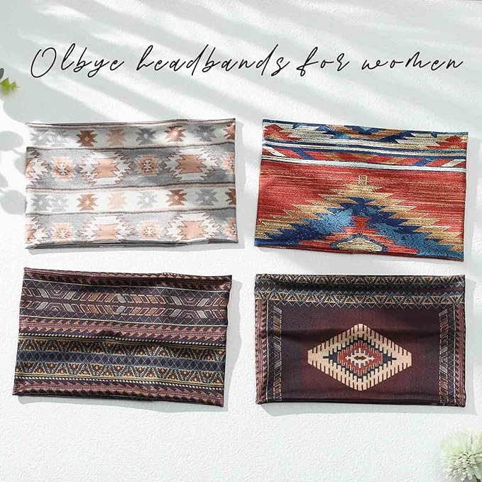 Olbye Boho Headbands Women Wide Head Bands Turban Elastic Nonslip Hairbands Workout Yoga Hair Scarfs Running Sweatband African Bohemian Head Wraps Fashion Hair Accessories for Women (D-Bohemian)