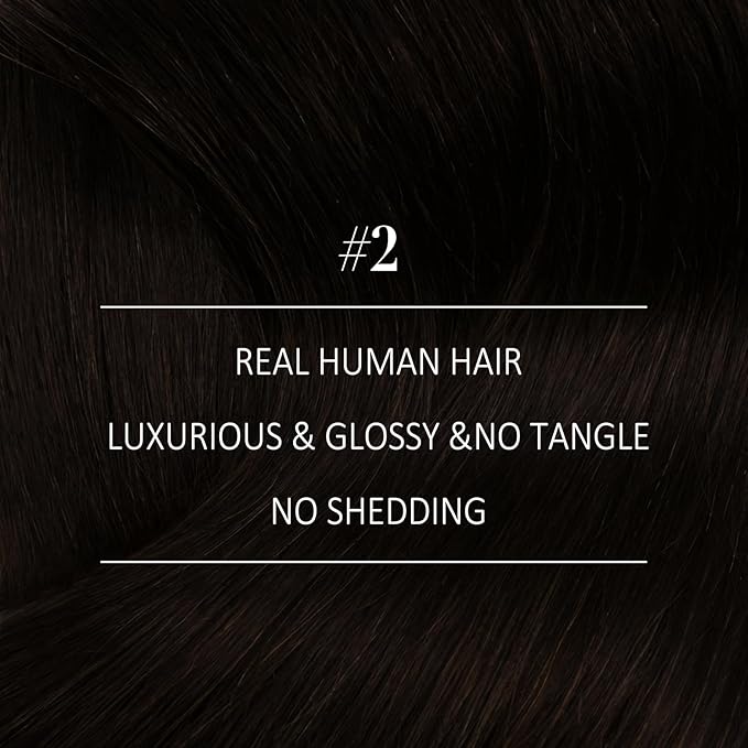 YoungSee Human Hair Sew in Extensions Darkest Brown Hand Tied Weft Hair Extensions Human Hair Dark Brown Sew in Hair Extensions Short Straight Hair 14Inch 70G
