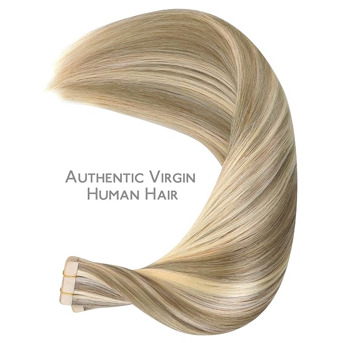 WENNALIFE Tape in Hair Extensions Human Hair, 40pcs 80g 12 inch Ash Brown with Platinum Blonde Highlights Hair Extensions Real Human Hair Straight Tape in Extensions Invisible Human Hair Extensions