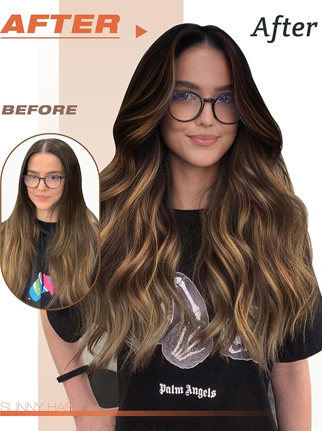 Sunny Hair Tape in Hair Extensions Human Hair, 14 Inch 40Pcs Remy Tape in Extensions Black Balayage Brown Ombre Ash Blonde Hair Extensions Tape in 100g