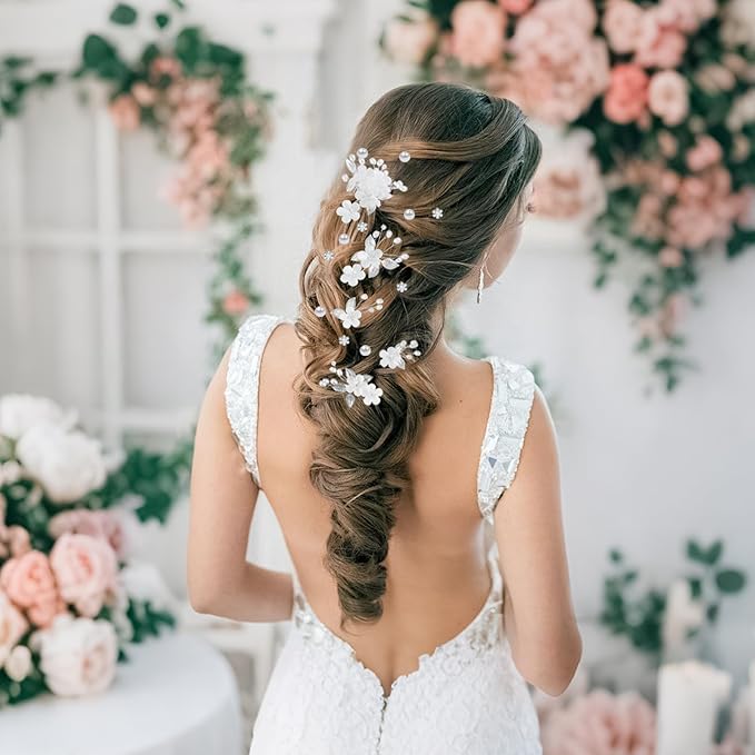 15Pcs Silver Pearl Hair Pins for Wedding Bridal White Flower Hair Pins Decorative, Silver Hairs Accessories Flower Pearl Hairs Clips Gifts for Women, Bridesmaid, Bridal, SilverB