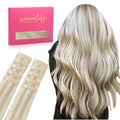 WENNALIFE Tape in Hair Extensions Human Hair Ash Blonde Highlighted Platinum Blonde Tape in Extensions, 10pcs 25g 18 inch Remy Invisible Tape Ins Straight Soft Real Human Hair Tape in Extensions