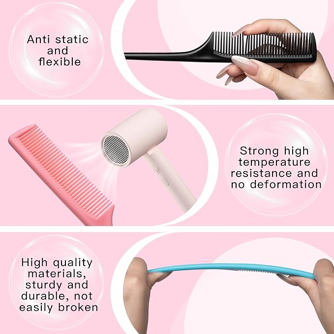 4 Pcs Rattail Combs for Women -Fine Tooth Styling Comb with Ergonomic Handle, Anti-Static Heat-Resistant Professional Hair Parting Tools for Smooth Detangling, Updos & Salon-Perfect Hairstyles.