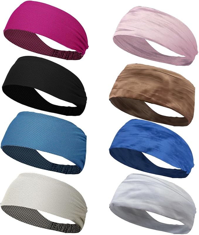 8PCS Workout Headbands for Women Non Slip, Elastic Thick Head Bands, Stretchy Soft Wide Headbands for Women Men for Running, Workouts, Yoga, Daily Use