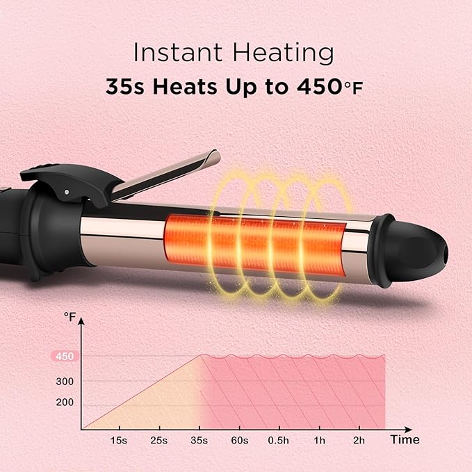 Prizm Nano Titanium Automatic Rotating Curling Iron 1 Inch Worldwide Dual Voltage Curling Wand 11 Temperature Hair Iron Effortless Curls Spinning Barrel LCD Display Negative Ions 360° Swivel Cord