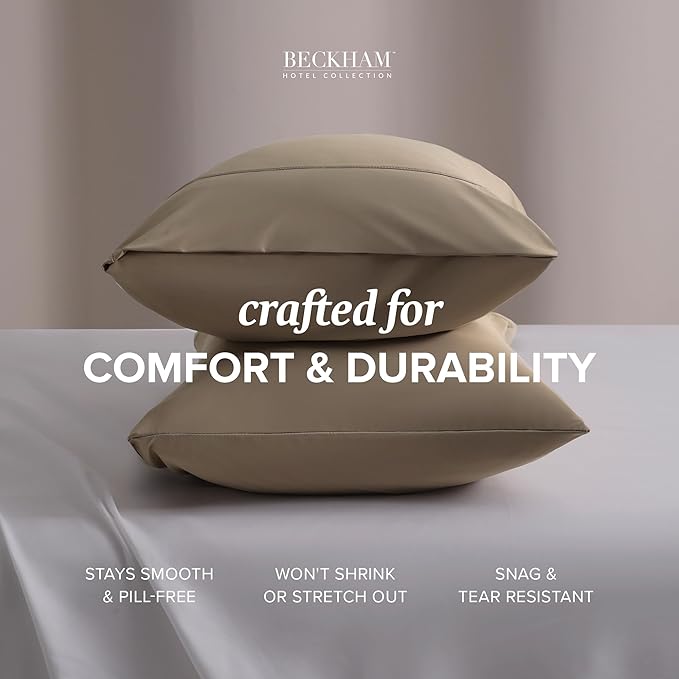 Beckham Hotel Collection Cooling Pillowcases for Hot Sleepers, King Size Set of 2, Cool Bedding, Envelope Closure, Silky Soft, Breathable, Moisture-Wicking, Sand