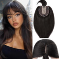 Rich Choices Real Human Hair Toppers for Women With Bang 100% Remy Human Hair Topper for Thinning Hair Clip in Silk Base Hair Topper 6 Inch #1B Natural Black