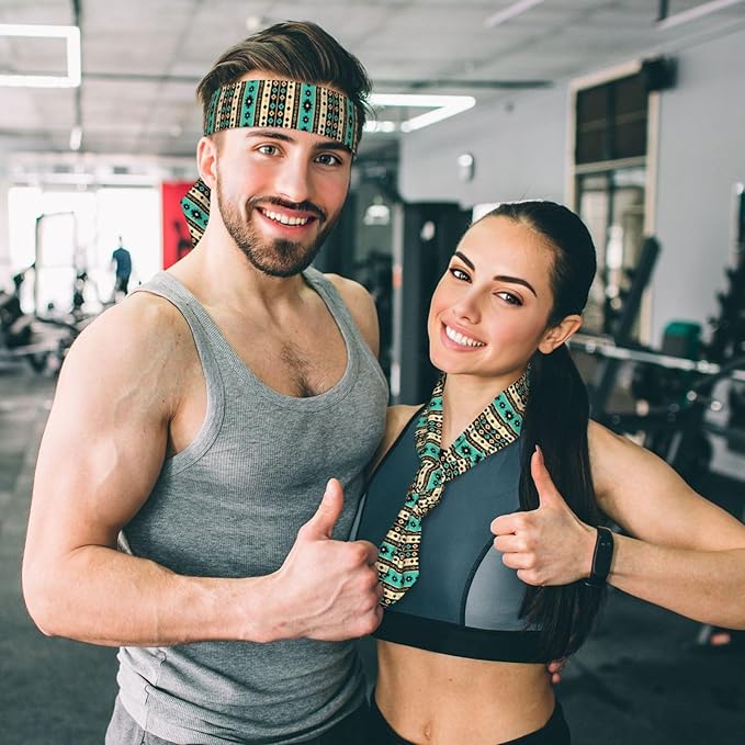 Men Women Cool Sports Sweatband Head Accessories for Yoga Fitness Spa, Elastic Multifunction Tribal Navajo Aztec Geometric Ethnic Pattern Hair Band Headdress