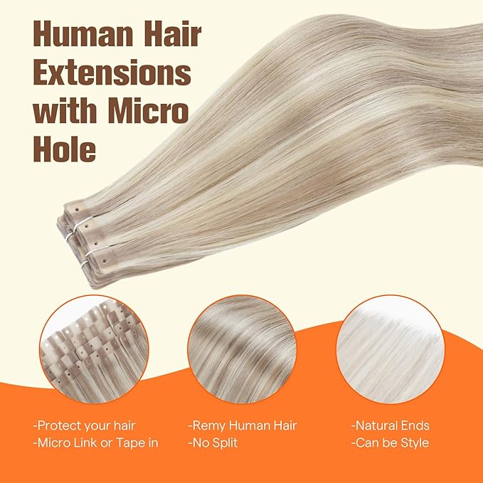 Full Shine Tape ins Human Hair Extensions 20PCS 18 Ash Blonde 613 Highlight Blonde 50G 22INCH Tape in Extensions Tape in with Holes No Glue No Clips for Daily Wear PU Hair Extension