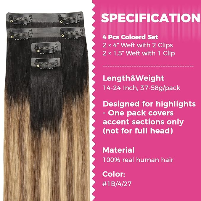 Lashey Seamless Clip in Hair Extensions Human Hair Ombre Balayage Ash Brown Highlighted Honey Blonde with Natural Black Dark Roots Hair Extensions Real Human Hair 43g 4pcs 16 Inch Straight Clip ins
