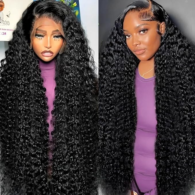 18 Inch 13x6 Deep Wave Lace Front Wigs Human Hair 200 Density 13x6 HD Lace Front Wigs Human Hair Pre Plucked Deep Curly Glueless Wig 100% Virgin Human Hair Lace Front Wigs for Women