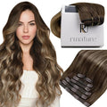 RUNATURE Balayage Clip in Hair Extensions, Real Human Hair Clip in Extensions Short, Brown Hair Extensions Clip Ins, Remy Natural Hair For Daily Wearing, 12 Inch 80g 7pcs #4/27/4 Brown Balayage