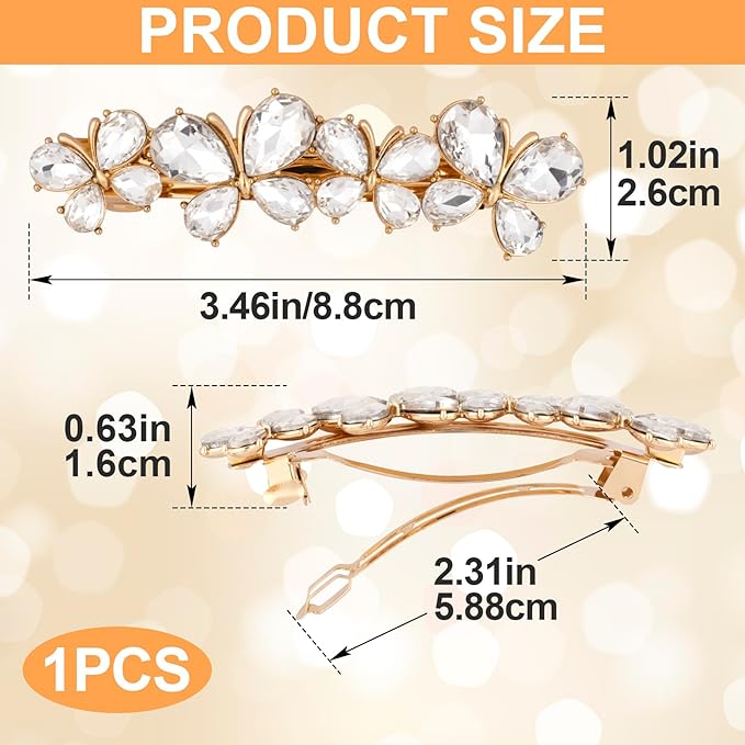 Joez Wonderful Rhinestone Hair Clips, Bridal Hair Accessories for Women, Sparkly Crystal Hair Pins, Fancy Hair Barrettes for Wedding, Bride, Long Hair (White Butterfly, 1 Pcs)