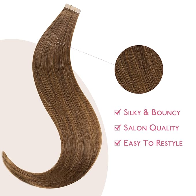 WENNALIFE Tape in Hair Extensions Human Hair Light Auburn Brown Tape in Extensions, 10pcs 30g 22 inch Remy Invisible Tape Ins Straight Colored Soft Real Human Hair Tape in Extensions Refill Set