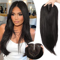 Soft Black Synthetic Hair Toppers for Women with Thinning 3D 360° Cover Clip in Wispy Bangs Upgraded Adjustable Bandage 24 Inch Long Layered