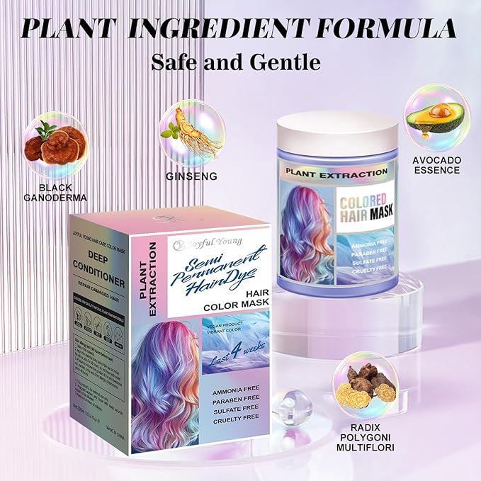 Vegan Semi Permanent Hair Color Mask - 10.15OZ Color Depositing Conditioner for Color-Treated Hair - Ammonia, Paraben, Sulfate & Cruelty-Free - Enhances & Tones Hair - Plant-Based Formula (SILVER)