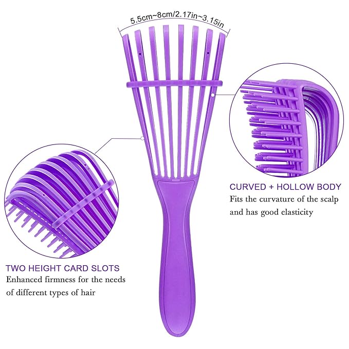 2 Pieces Detangling Brush for Afro America/African Hair Textured 3a to 4c Kinky Wavy/Curly/Coily/Wet/Dry/Oil/Thick/Long Hair, Knots Detangler Easy to Clean (Beige, Purple)