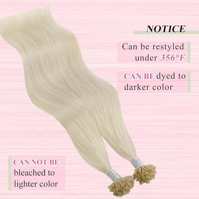 YoungSee U Tips Hair Extensions Human Hair Platinum Blonde Pre Bonded U Tip Blonde Hair Extensions Hot Fusion Real Hair Utip Extension Keratin Hair Extension Long Straight Add Length 22In 1G/S 50G