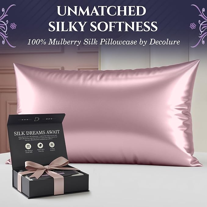 DECOLURE 100% Pure Mulberry Silk Pillow Case Queen Size – Highest Grade 30 Momme 6A+, Luxuriously Soft & Cooling Silk Pillowcase for Hair & Skin, Hypoallergenic, Breathable, Hidden Zipper (Coral)