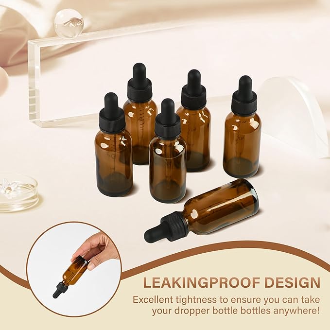 6 Pcs 1oz Amber Glass Eye Dropper Bottle, Tincture Bottles With Leak-Proof Design, Stronger Suction for All Kinds of Mixed Liquids