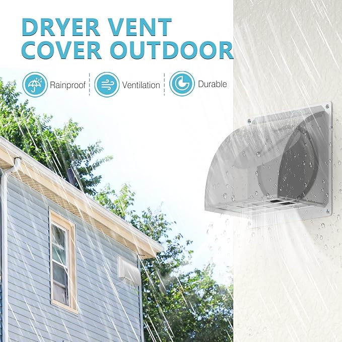 8 Inch Wall Vent Cover, HG Power Metal Exhaust Vent Cap Outside with Removable Screen & Cushioned Non-Return Flap for Home Wall, Kitchen (White)