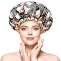 mikimini Medium Shower cap for Women and Girls,Champagne Shower Caps with Lace, Pack of 2,Double Layer Waterproof, Reusable, Washable, High-quality
