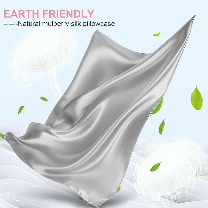 Mulberry Silk Pillow Cases 2 Pack Queen Size 20x30 Inches with Hidden Zipper, Ultra Smooth and Soft Breathable Cooling Silk Satin Pillowcase Set of 2, Better for Hair and Skin, Gifts for Women Men