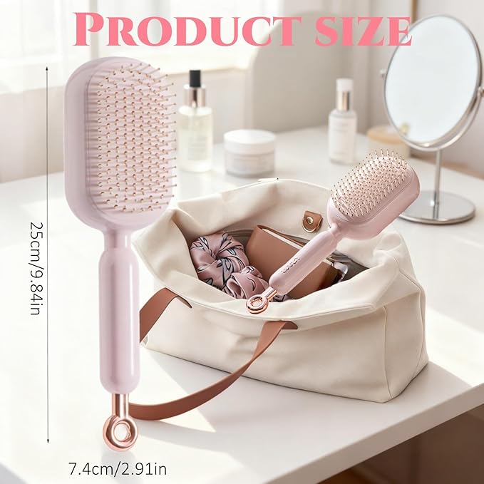 Self Cleaning Hair Brush, Retractable Hair Brush, Massage Comb With Retractable Bristles,Ergonomic Handle Hair Comb,One-pull Clean Anti Static Brushs, Hairs Styling Tools for All Hairs Types (Pink)
