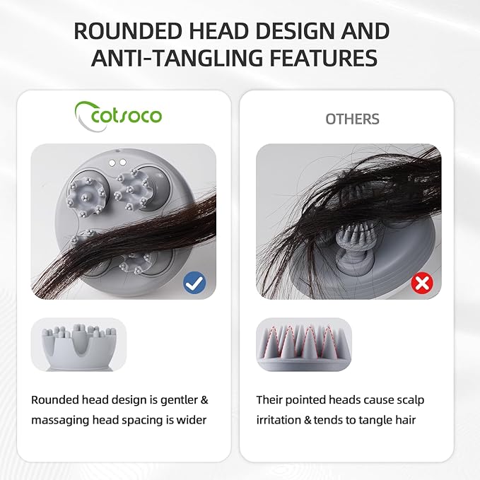 cotsoco Electric Scalp Head Massager, Scalp Hair Massage Waterproof Head Massager with 4 Heads 84 Nodes for Hair Growth and Stress Release Massage Purple