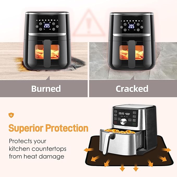 Heat Resistant Mats for Countertop - Fireproof 16x24 in Heat Resistant Mats for Air Fryer - Kitchen Countertop Protector Hot Pad for Air Fryer, Coffee Maker, Stand Mixer, Oven Brown - 2PCS