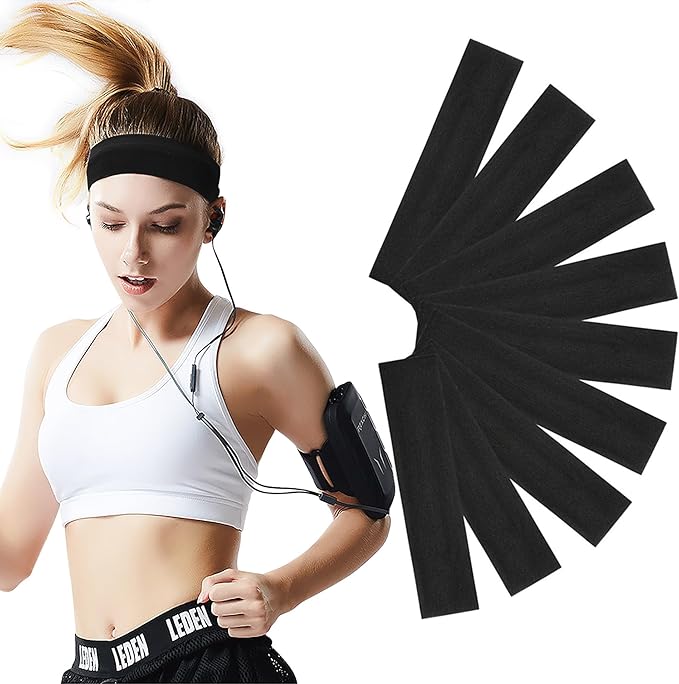Workout Headbands for Women Hair 9 Pcs Non Slip Cotton Like Head Bands for Girls 2.5 inch Wide Soft Elastic Cloth Athletic Sweat Hair Women Bands