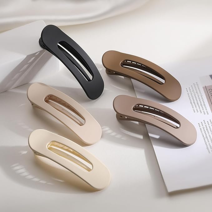 5 Pcs Flat Hair Clips, Medium Lay Flat Claw Clips for Women Girls,Strong Hold Non-slip Matte Hair Claws for Thick Thin Hair(Classic)
