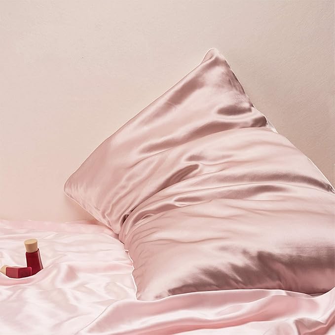 Pink Mulberry Silk Pillowcase Queen Size - 22 Momme Silk Pillow Case for Sleeping Women, Luxury Hypoallergenic Acne Pillow Case, Anti-Breakage Self-Care Item, Girly Gifts, 1 Pc 20"x30" (Queen, Pink)